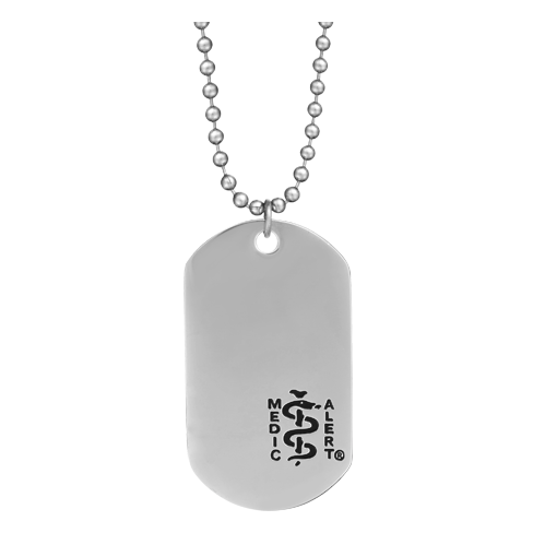 Large Dog Tag Rounded Medical ID Necklace Stainless Steel Black
