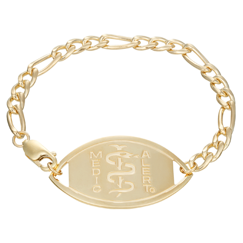 Figaro Large Medical ID Bracelet 14k Gold