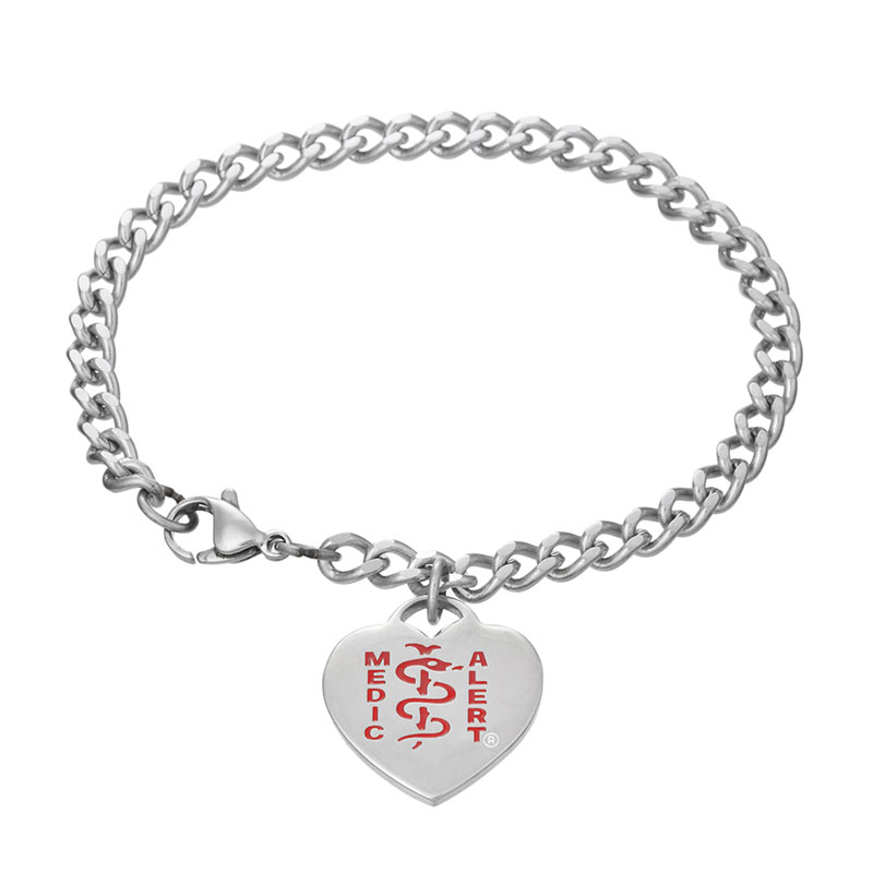 Classic Heart Charm Medical ID Bracelet Stainless Steel, Red, large image number 0