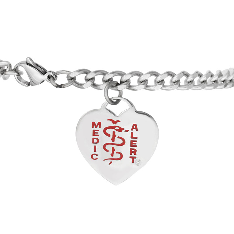 Classic Heart Charm Medical ID Bracelet Stainless Steel, Red, large image number 1
