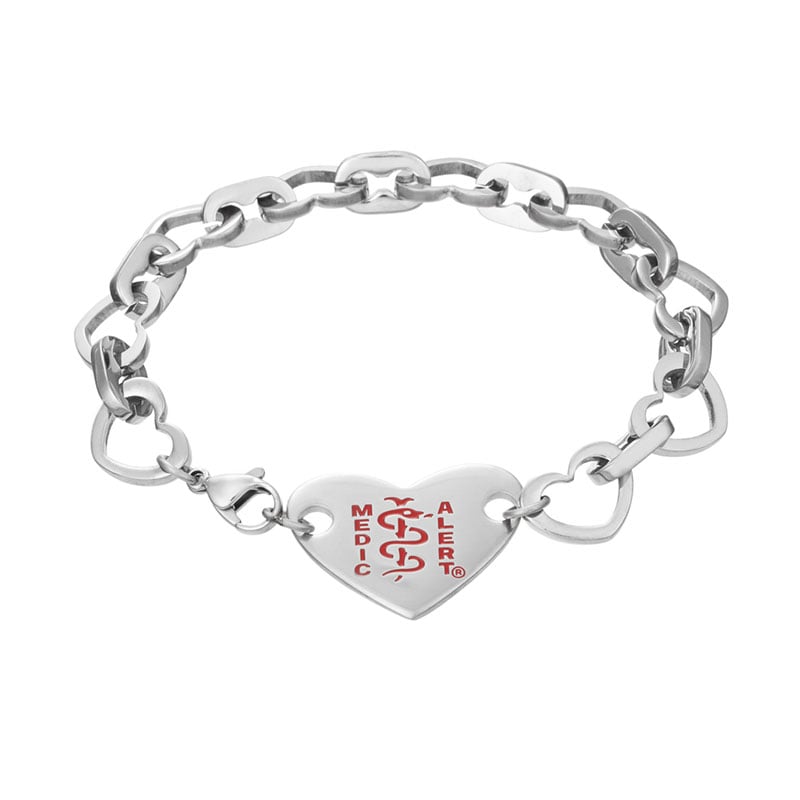 Heart Charm Medical ID Bracelet Stainless Steel Red, Steel, large image number 0