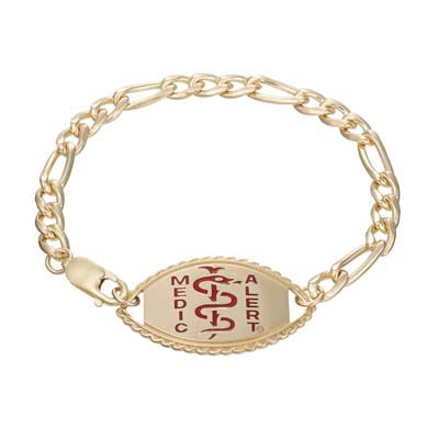 Figaro Elite Medical ID Bracelet 14k Gold