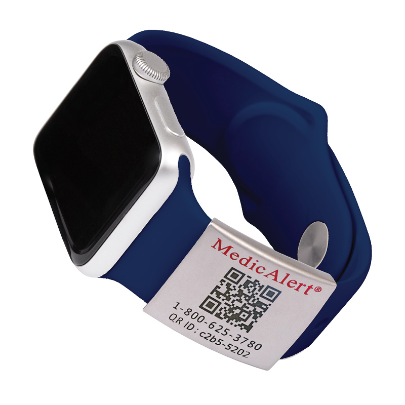 dark blue apple watch and gray medicalert id image number 1