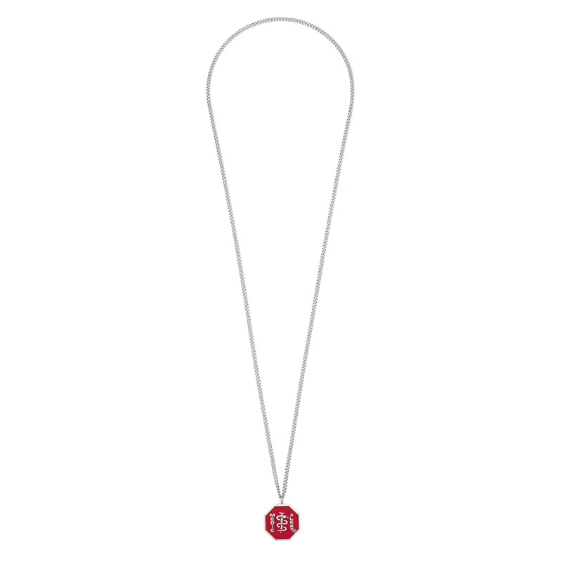 Standard Medical ID Necklace, Red Silver, large image number 1