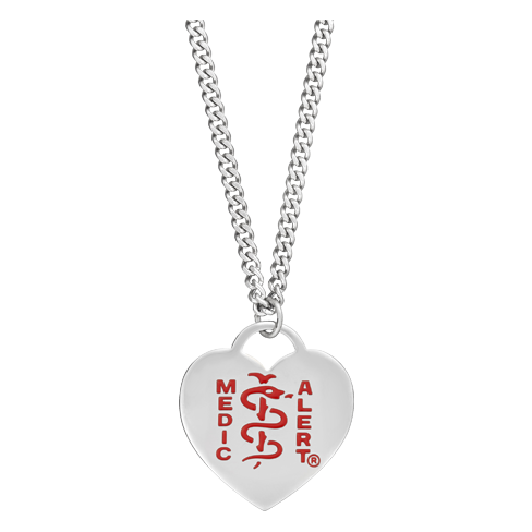 Classic Heart Charm Medical ID Necklace Stainless Steel
