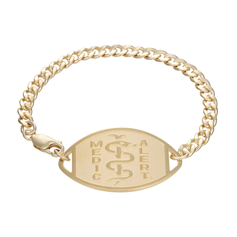 健康アクセサリー 10 Classic Large Embossed Medical ID Bracelet 10k Gold | MedicAlert