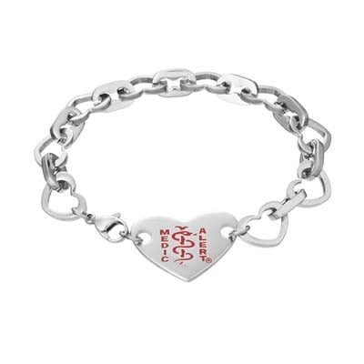 Heart Charm Medical ID Bracelet Stainless Steel