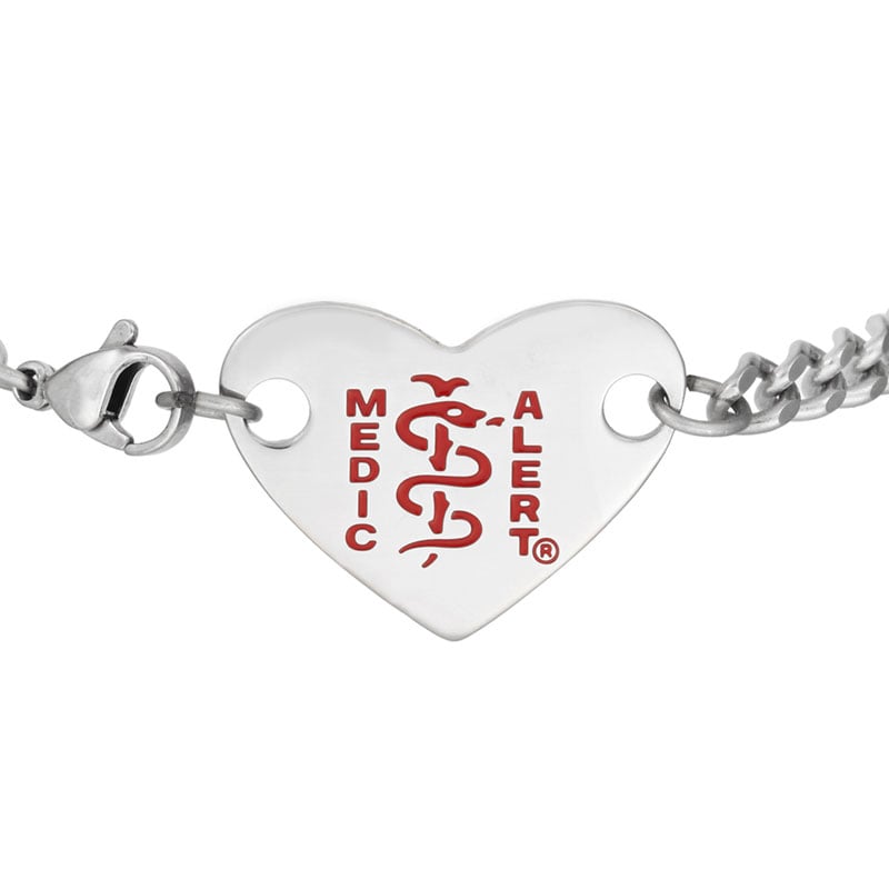 Classic Heart Medical ID Bracelet Stainless Steel, Red, large image number 1