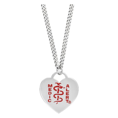 Classic Heart Charm Medical ID Necklace Stainless Steel