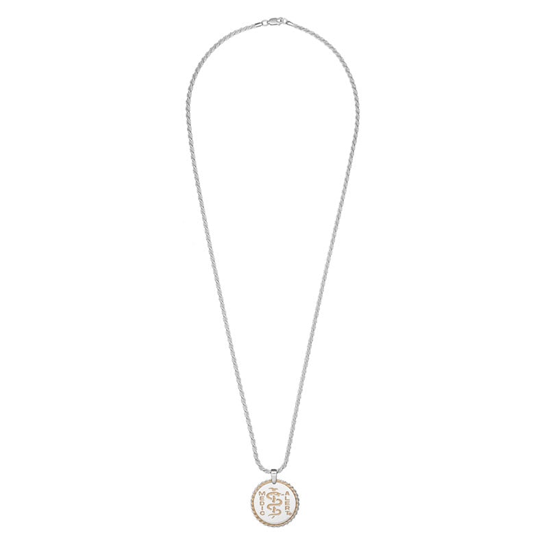 French Elite Medical ID Necklace Sterling Silver, Silver Gold, large image number 1