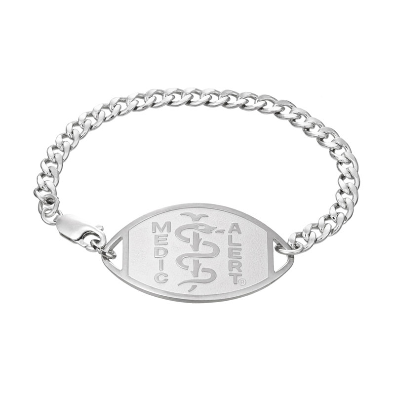 Classic Large Embossed Medical ID Bracelet Sterling Silver
