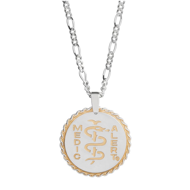 Figaro Elite Medical ID Necklace Sterling Silver Gold, Silver Gold, large image number 0