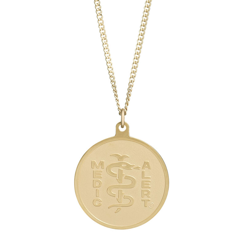 Classic Embossed Medical ID Necklace 10k Gold, Gold, large image number 0