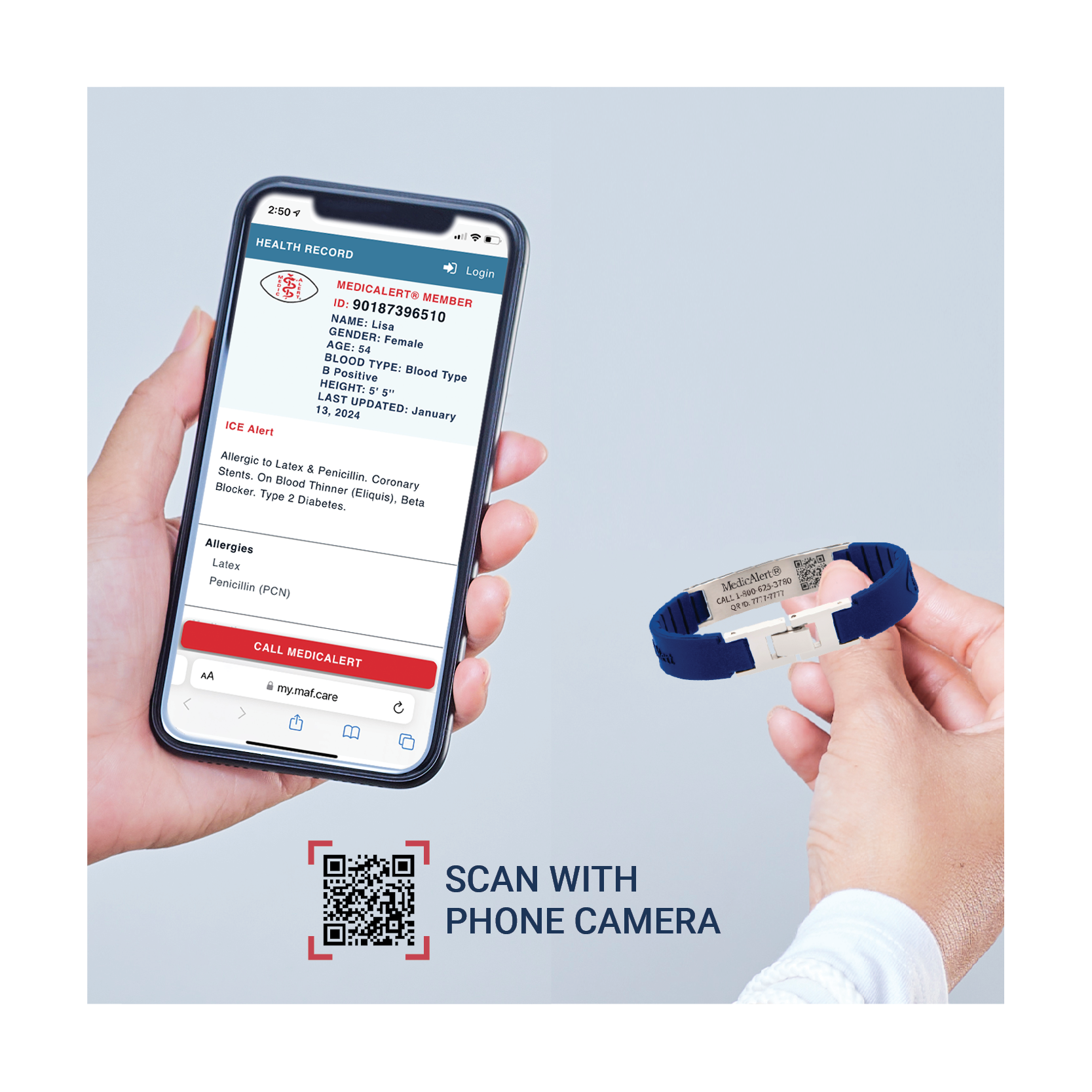 QR Code Elite Silicone Medical ID Bracelet​ - Blue, Blue, large image number 4