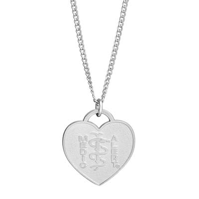 Classic Heart Charm Medical ID Necklace Sterling Silver