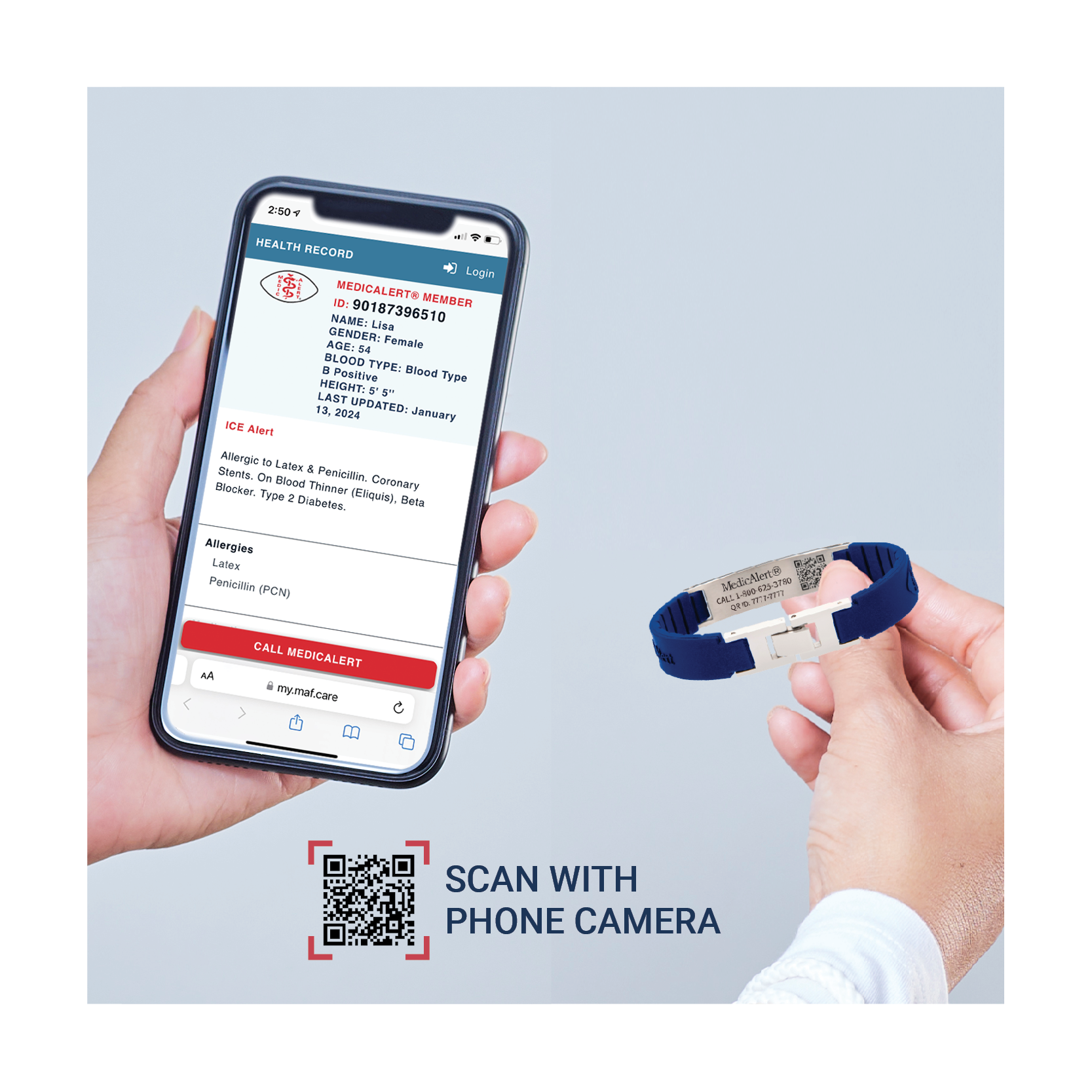 QR Code Elite Silicone Medical ID Bracelet, Blue, large image number 4