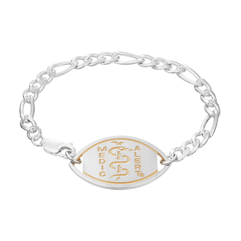 Figaro Medical ID Bracelet Sterling Silver, Silver Gold, large image number 0