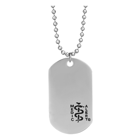 Large Dog Tag Rounded Medical ID Necklace Stainless Steel Black