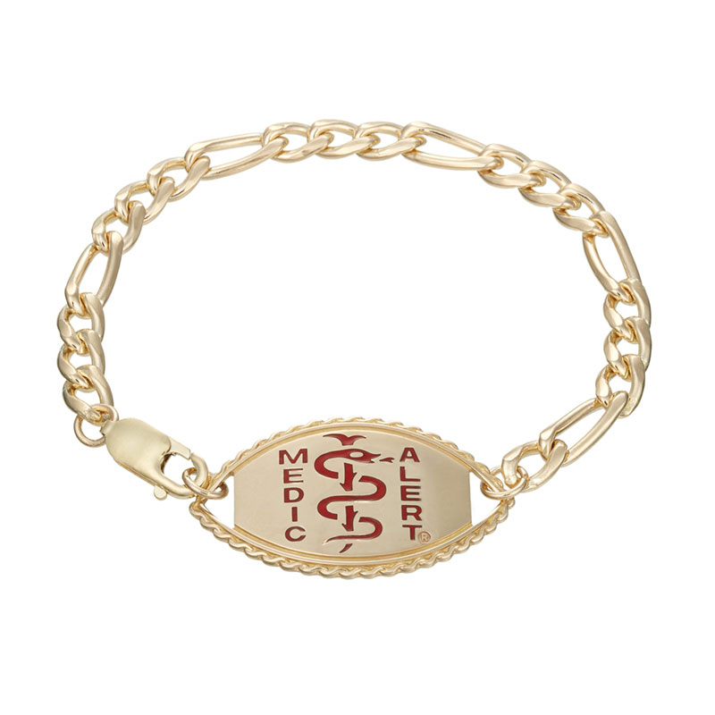 Figaro Elite Medical ID Bracelet 14k Gold, Red/Gold, large image number 0