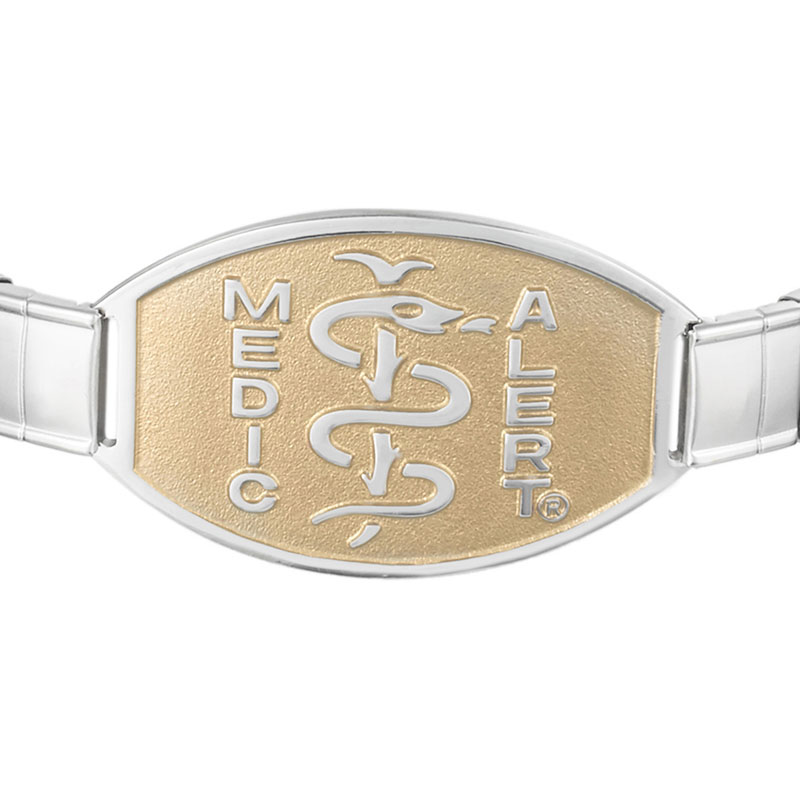 Stretch Band Large Medical ID Bracelet, Silver Gold, large image number 1