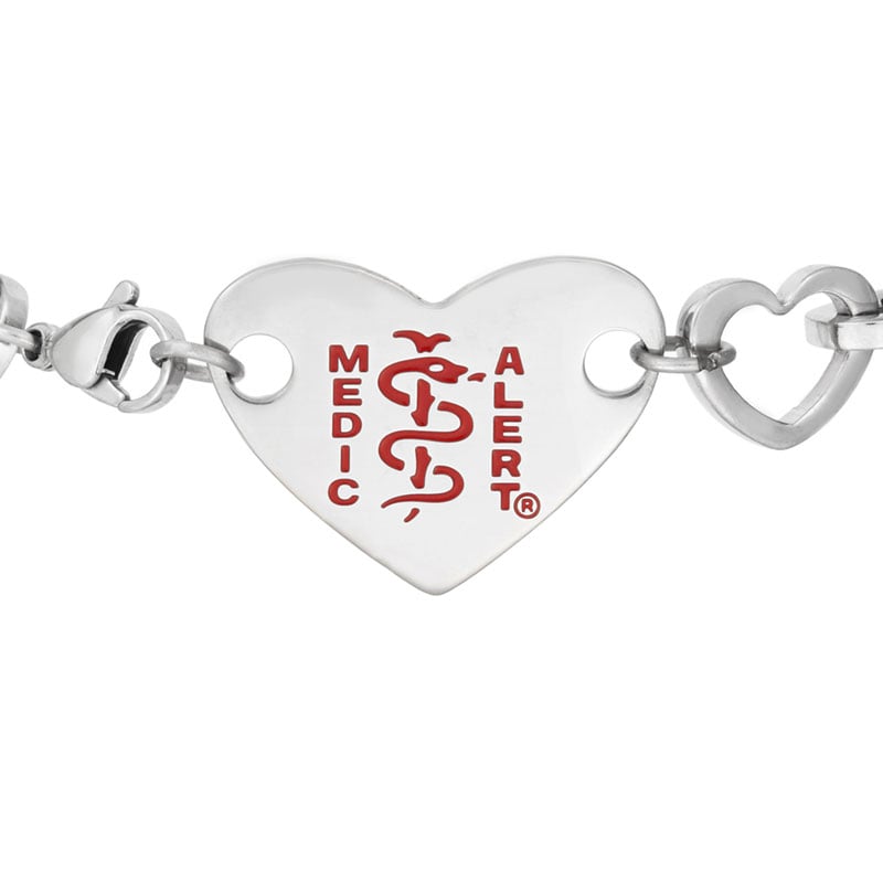 Heart Charm Medical ID Bracelet Stainless Steel, Steel, large image number 1