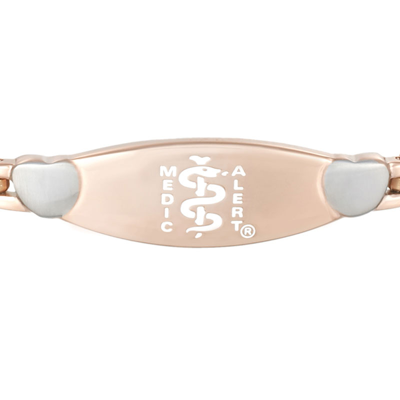 Twin Heart Medical ID Bracelet, Rose Gold, large image number 1