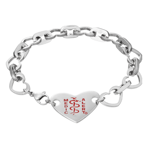 Heart Charm Medical ID Bracelet Stainless Steel