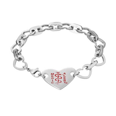 Heart Charm Medical ID Bracelet Stainless Steel