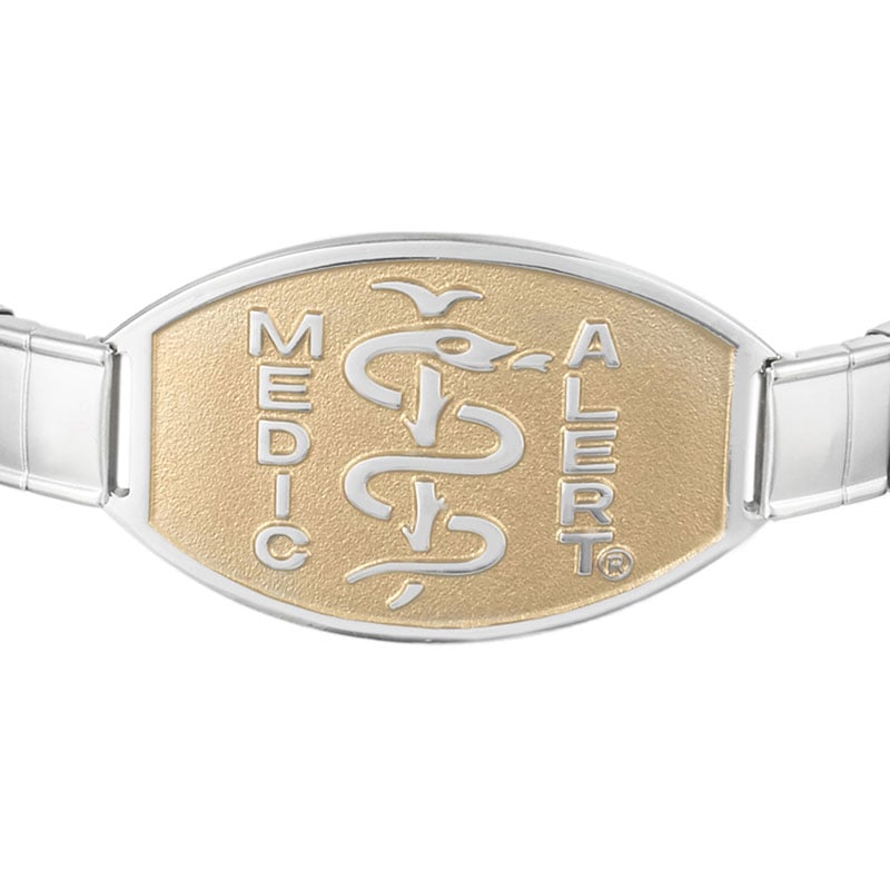 Stretch Band Large Medical ID Bracelet, Silver Gold, large image number 1