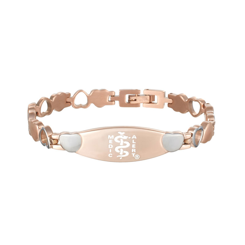 Twin Heart Medical ID Bracelet, Rose Gold, large image number 0