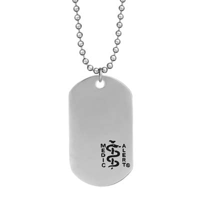 Large Dog Tag Rounded Medical ID Necklace Stainless Steel Black
