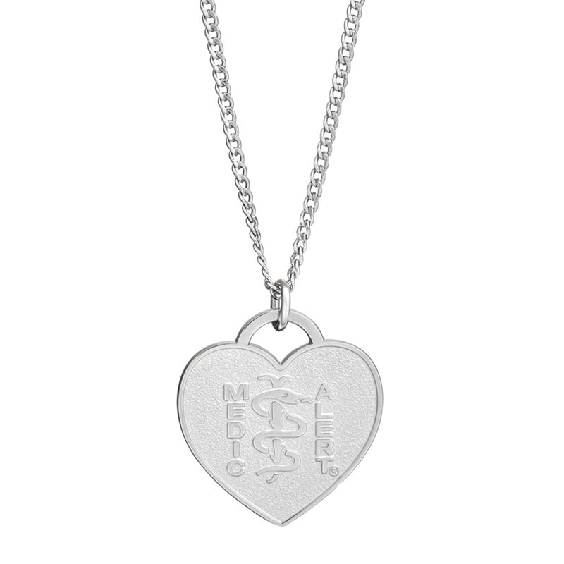 Classic Heart Charm Medical ID Necklace Sterling Silver, Silver, large image number 0