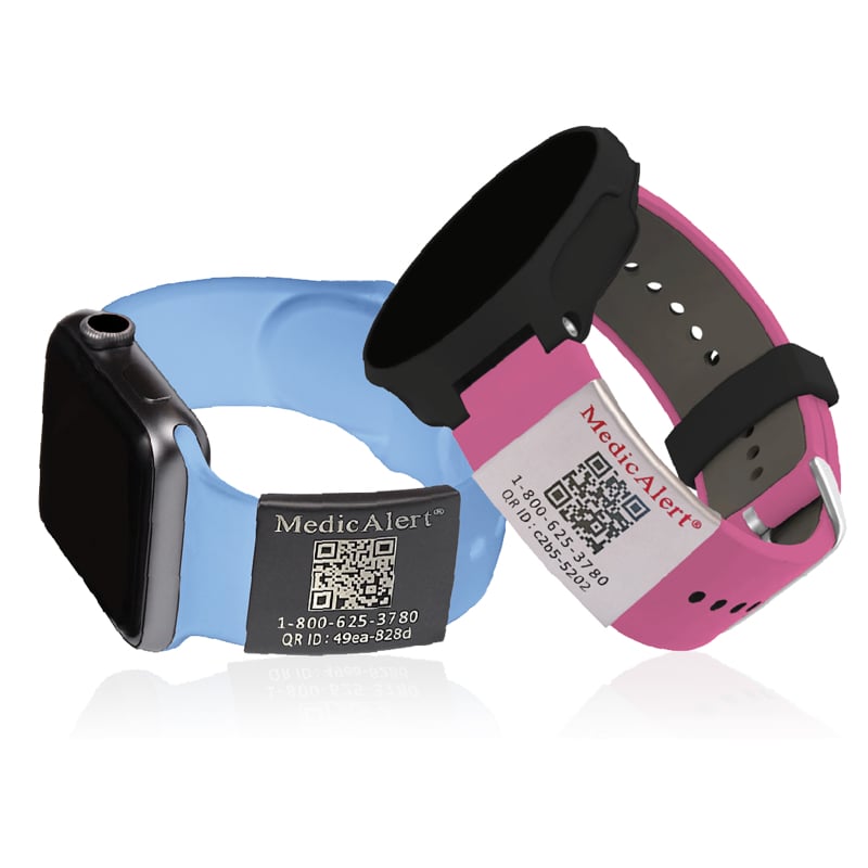 pink garmin watch and blue apple watch  image number 0