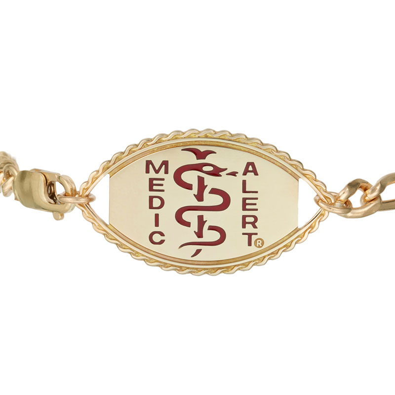 Figaro Elite Medical ID Bracelet 14k Gold, Red/Gold, large image number 1