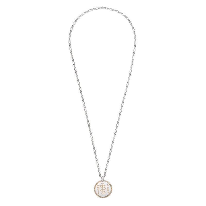 Figaro Elite Medical ID Necklace Sterling Silver Gold, Silver Gold, large image number 1