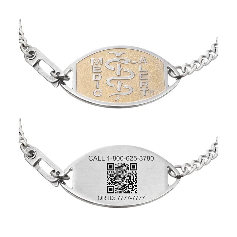 QR Code Embossed Medical ID Bracelet Two-Tone, Silver Gold, large image number 0