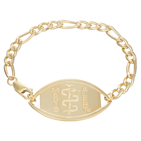 Figaro Large Medical ID Bracelet 14k Gold