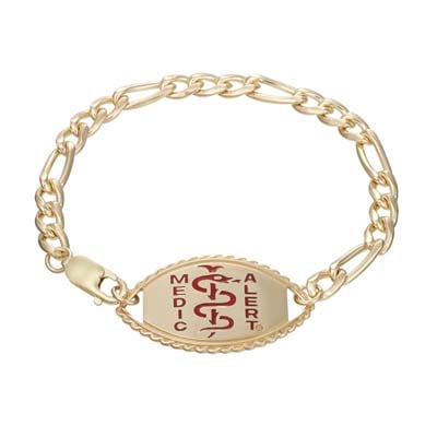 Figaro Elite Medical ID Bracelet 14k Gold