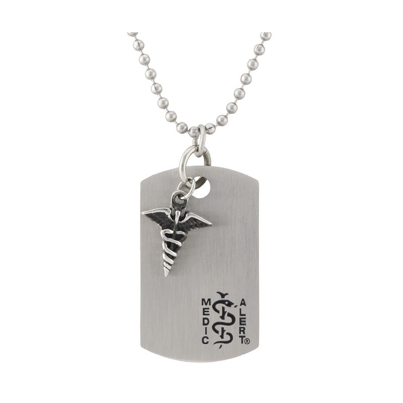 Dog Tag Charm Medical ID Necklace Stainless Steel, Silver, large image number 0