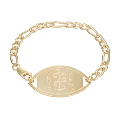 Figaro Large Medical ID Bracelet 14k Gold