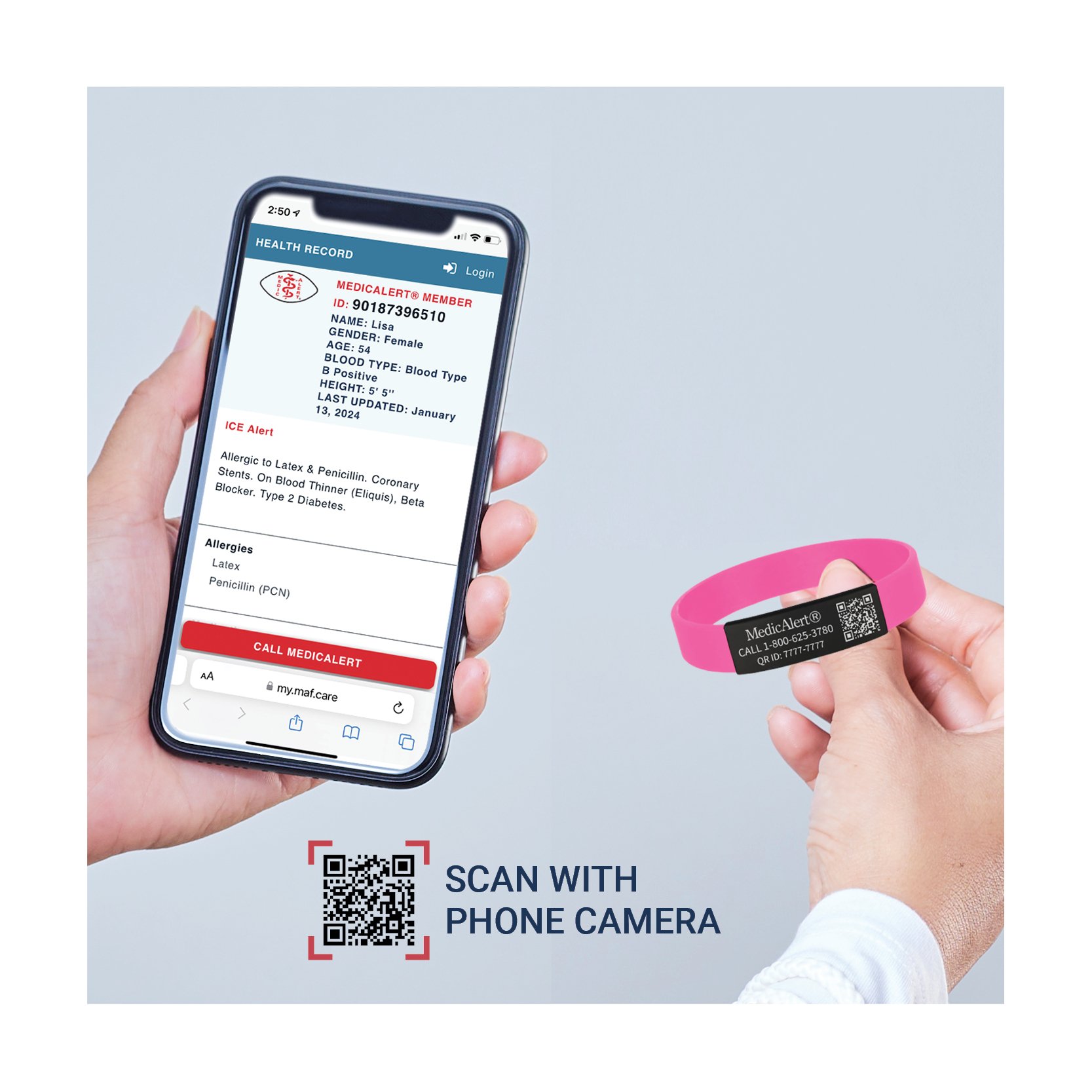 QR Code Silicone Medical ID Band Pink, Pink, large image number 3