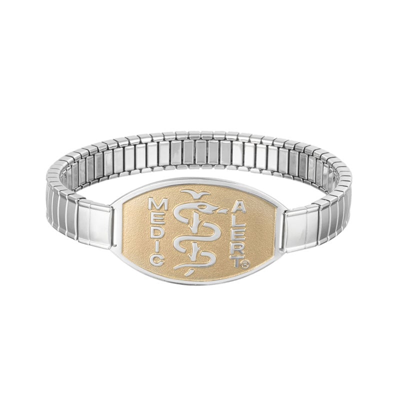 Stretch Band Large Medical ID Bracelet, Silver Gold, large image number 0