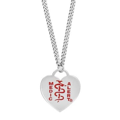 Classic Heart Charm Medical ID Necklace Stainless Steel