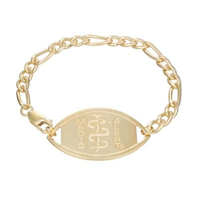 Figaro Large Medical ID Bracelet 14k Gold