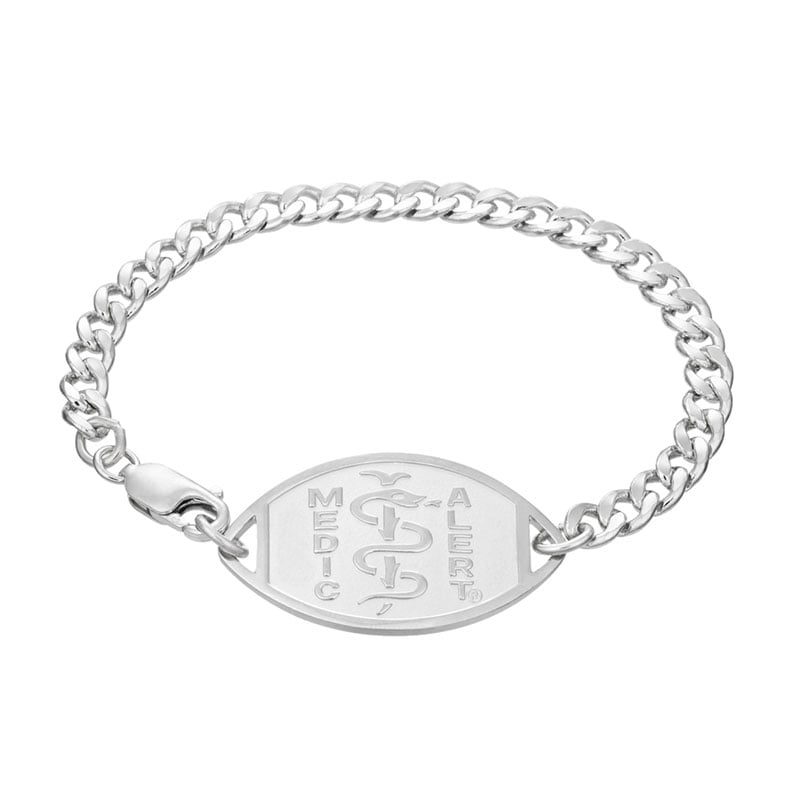 Classic Embossed Medical ID Bracelet Sterling Silver, Silver, large image number 0