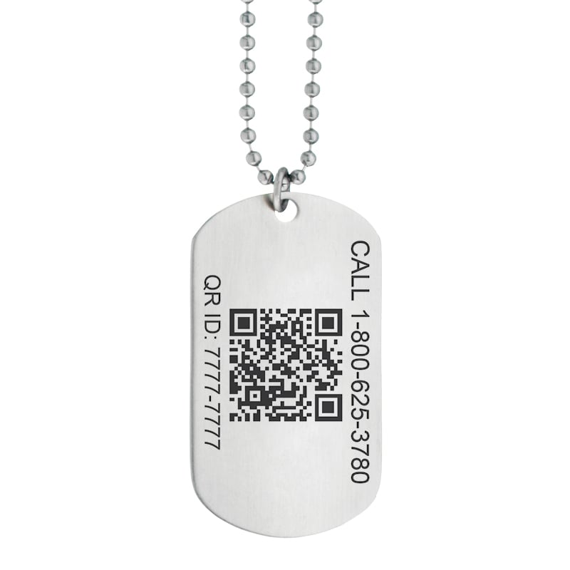 QR Code Dog Tag Medical ID Necklace, Silver, large image number 2