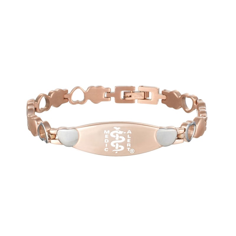 Twin Heart Medical ID Bracelet, Rose Gold, large image number 0