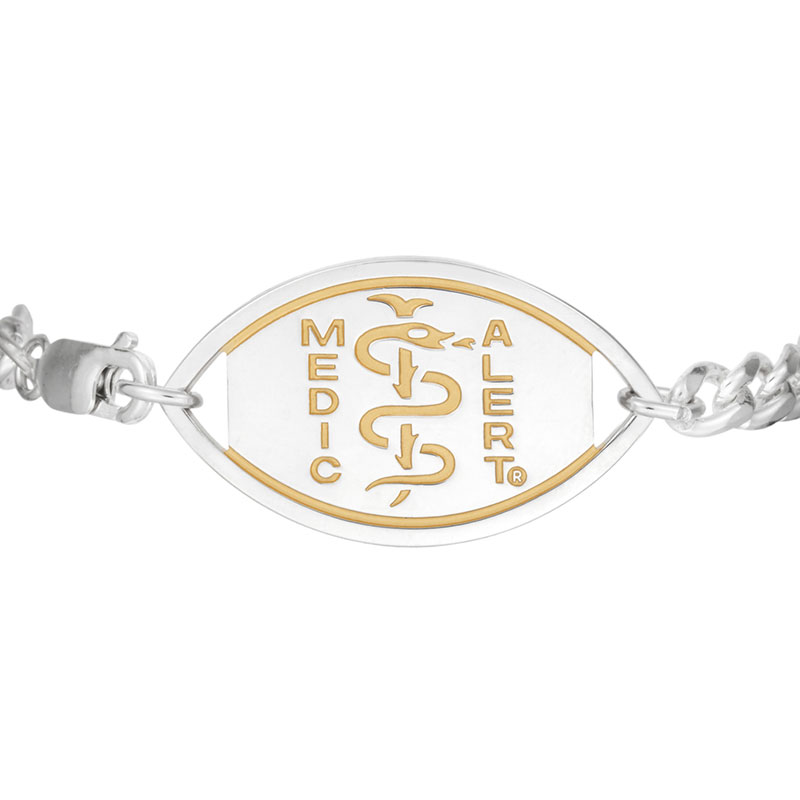 Figaro Medical ID Bracelet Sterling Silver, Silver Gold, large image number 1