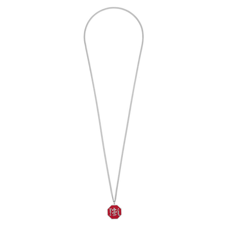 Standard Medical ID Necklace, Red Silver, large image number 1