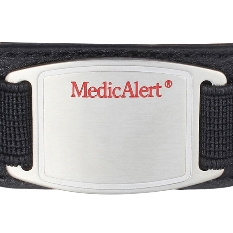 Leather Medical ID Bracelet Black MedicAlert Foundation